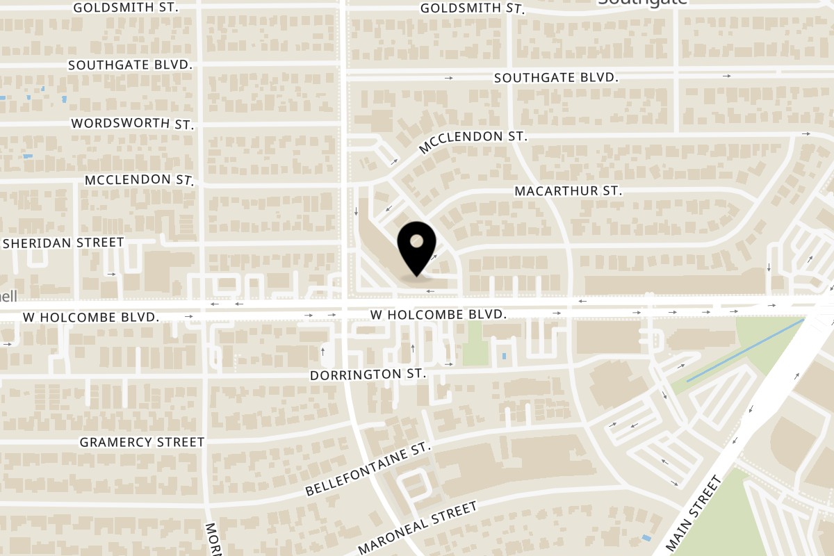 Map showing the location of Two Guys Pizzeria on 2250 W Holcombe Blvd in Houston